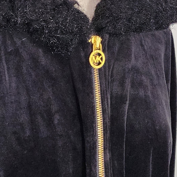 Michael Kors Velvet w Faux Fur Detail  & Metal Zipper Hoodie Jacket Blac… - Picture 13 of 15